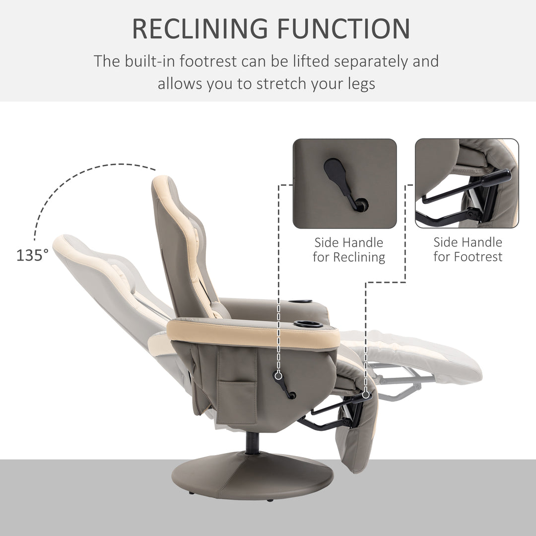 HOMCOM Manual Recliner Chair Armchair PU Leather Lounge Chair w/ Adjustable Leg Rest, 135° Reclining Function, 360° Swivel, Grey