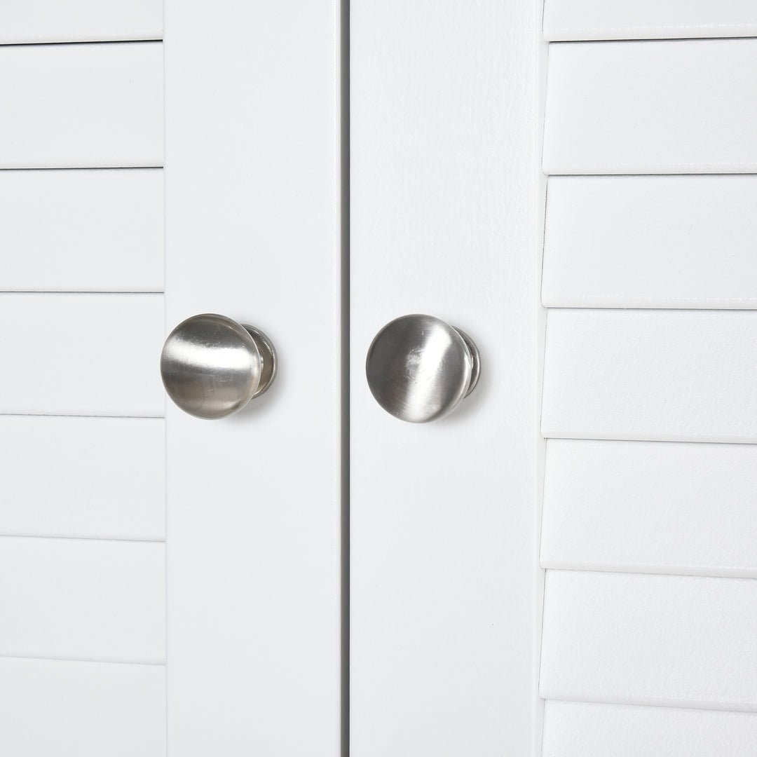 MCL Tall Freestanding Bathroom Cabinet Retro Shutters w/ 3 Compartments Shelves Elevated Base Narrow Organiser White 60L x 30W x 182.5H cm