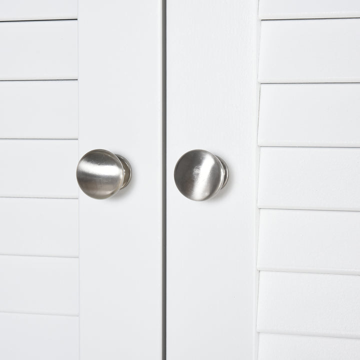 MCL Tall Freestanding Bathroom Cabinet Retro Shutters w/ 3 Compartments Shelves Elevated Base Narrow Organiser White 60L x 30W x 182.5H cm