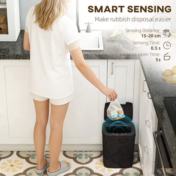 15L Sensor Bin, Automatic Touchless Kitchen Bin, Easy Clean, Battery Operated for Home Office, Bedroom, Bathroom