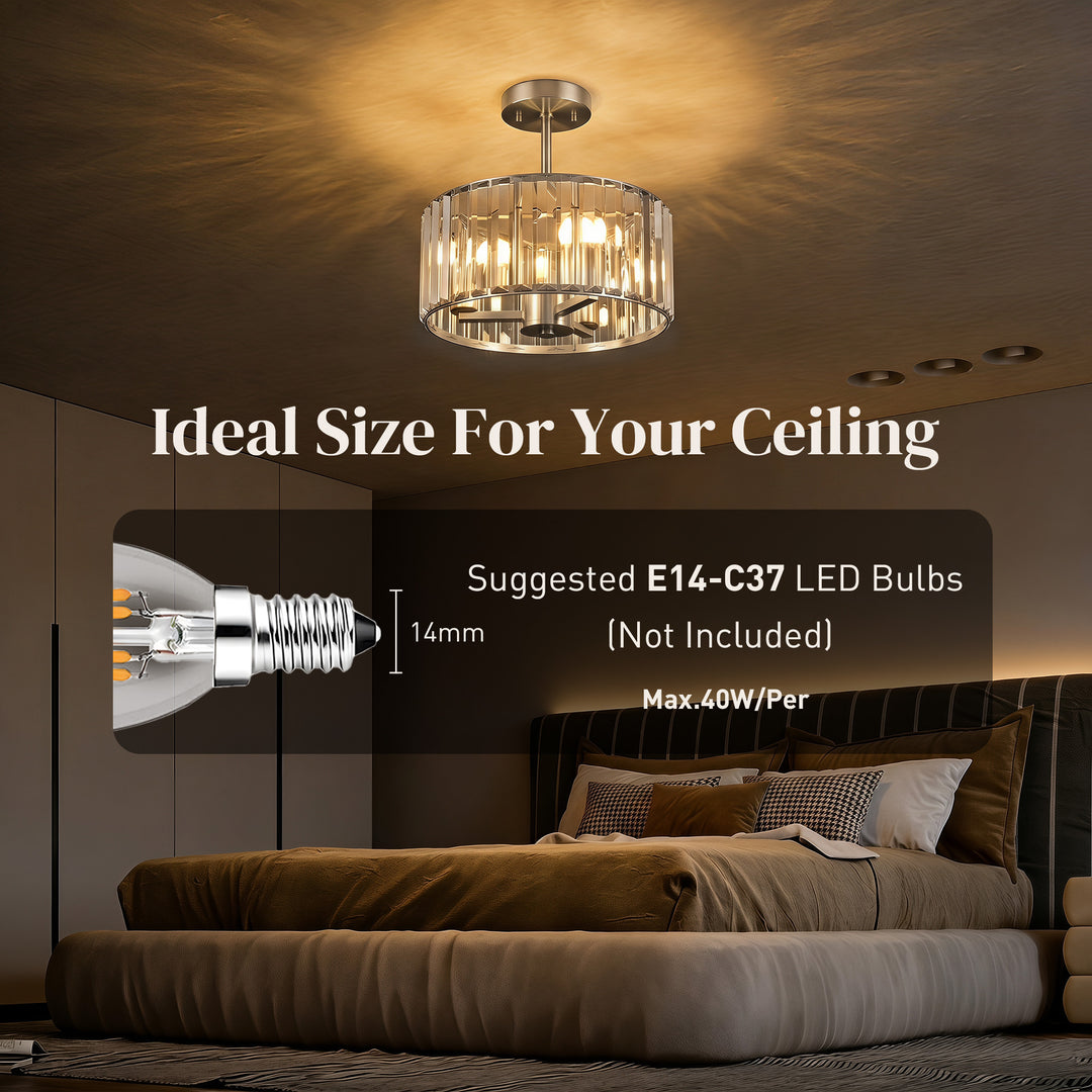 Semi Flush Mount Modern Crystal Chandelier Ceiling Light, Crystal Ceil