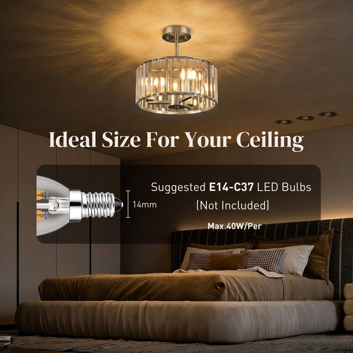 Semi Flush Mount Modern Crystal Chandelier Ceiling Light, Crystal Ceil