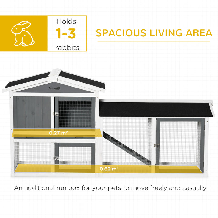 Rabbit Hutch Outdoor, 2-Tier Guinea Pig Hutch, Wooden Small Animal House with Rabbit Run Box, Slide-out Tray, Ramp, 175.8 x 52 x 85.5 cm, White