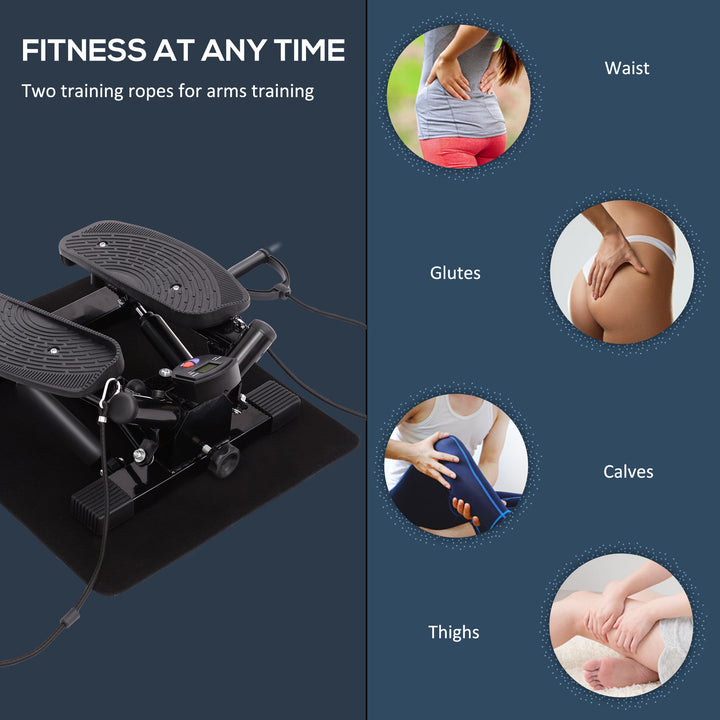 MCL Portable Mini Stepper, Exercise Fitness Machine for Legs Arms Thigh Toner Toning Machine, Stair Steps Workout Training Fitness, w/ Resistance Bands and Floor Mat, Black