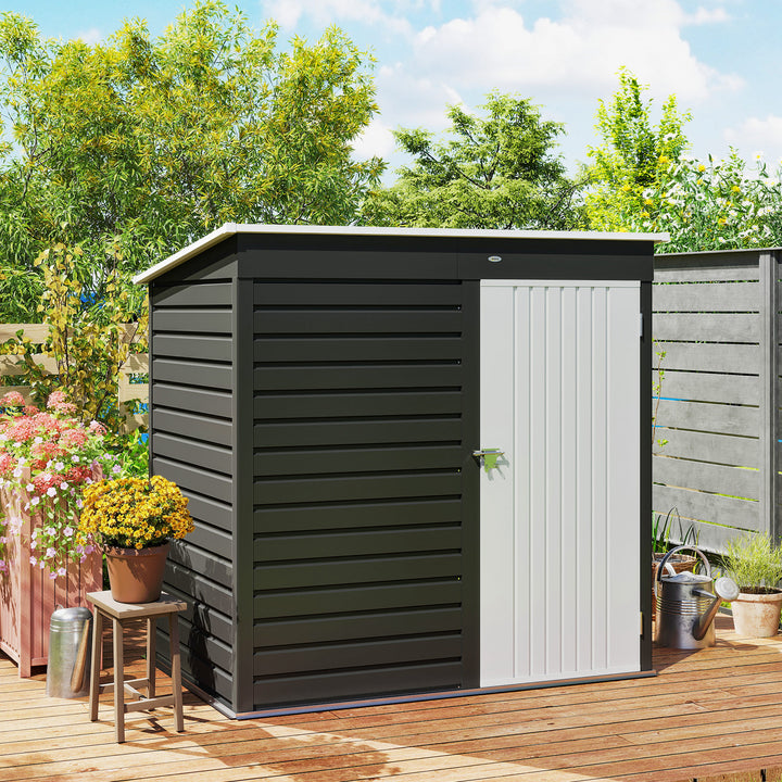 6 x 4ft Metal Garden Storage Shed, Outdoor Tool Storage Shed with Lockable Door and Gloves for Garden, Patio, Dark Grey