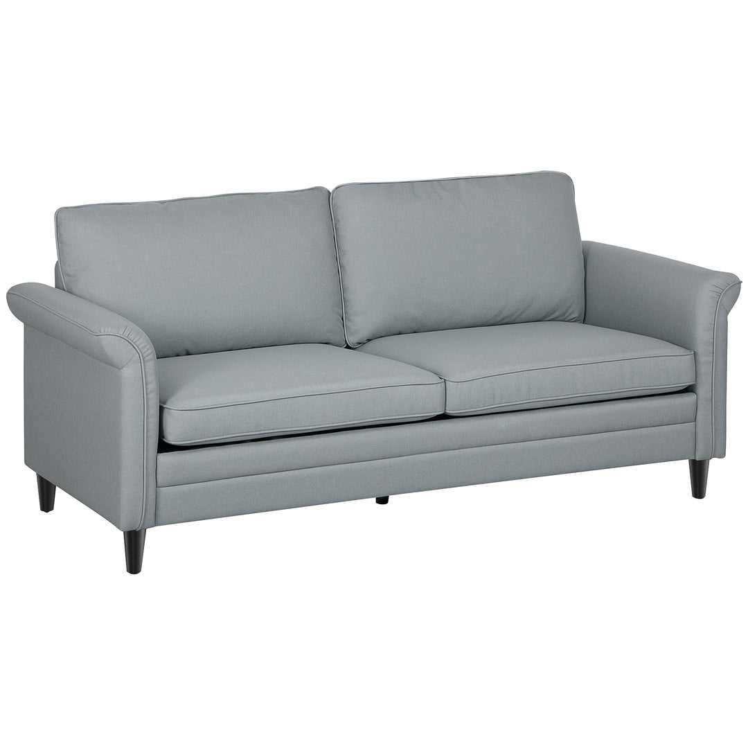 3 Seater Sofa, Modern Fabric Sofa Couch with Spring Cushion, Rubber Wood Legs, 191cm Upholstered Settee for Living Room, Bedroom, Home Office, Guest Room, Grey