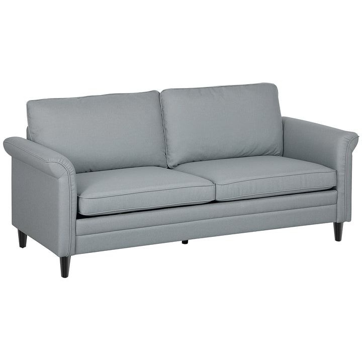 3 Seater Sofa, Modern Fabric Sofa Couch with Spring Cushion, Rubber Wood Legs, 191cm Upholstered Settee for Living Room, Bedroom, Home Office, Guest Room, Grey
