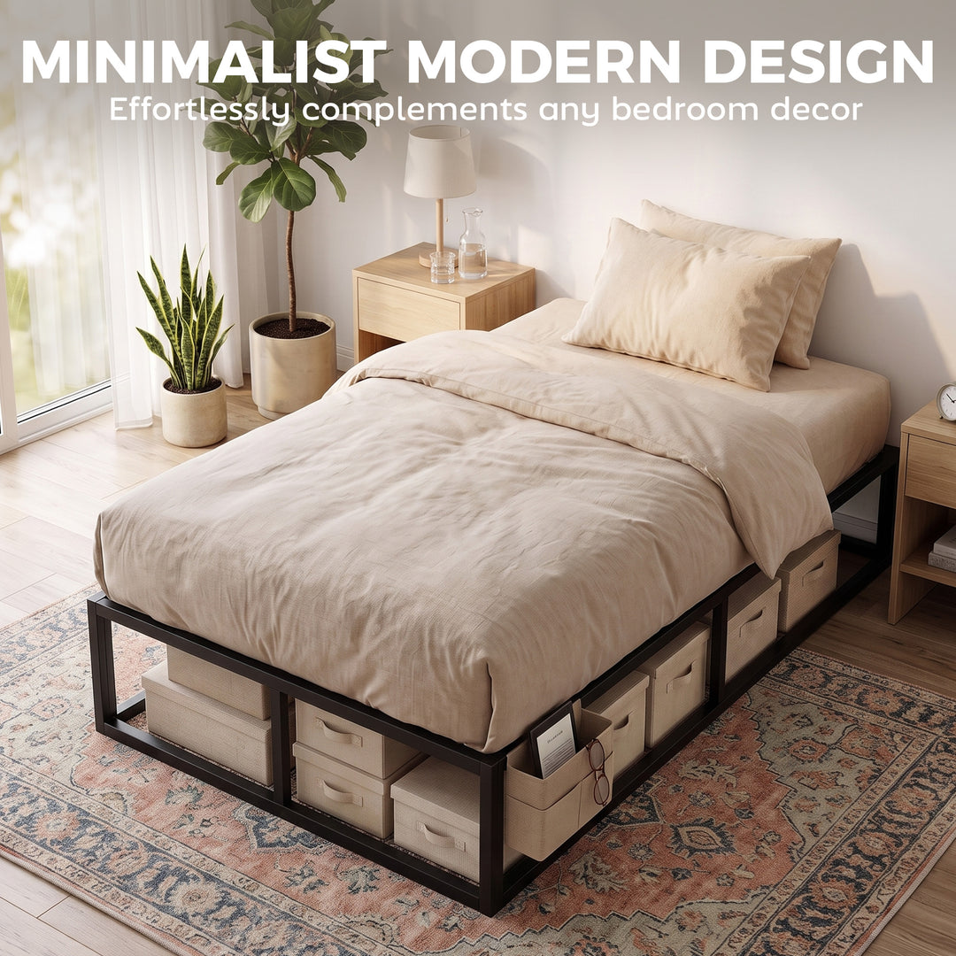 12 Slats Metal Platform Bed Frame, 3ft Single Bed Frame with Storage B
