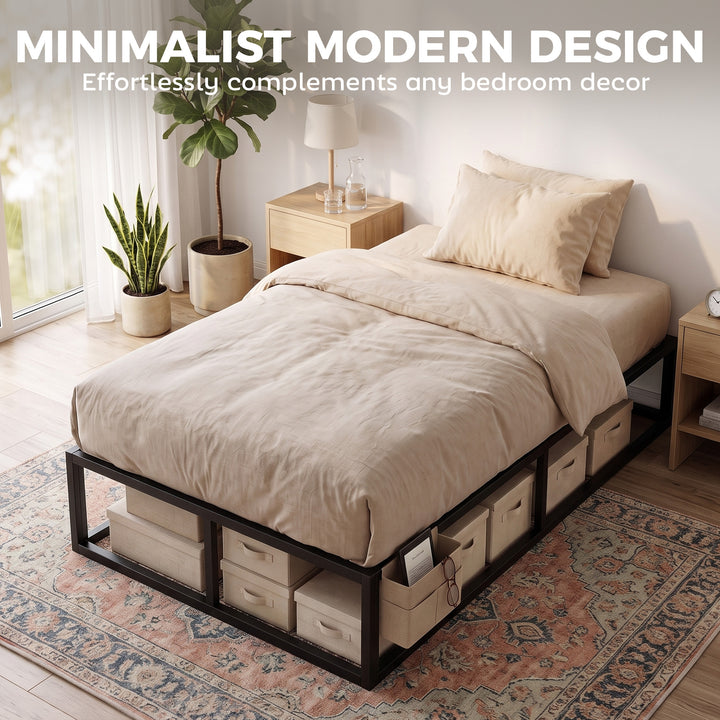 12 Slats Metal Platform Bed Frame, 3ft Single Bed Frame with Storage B