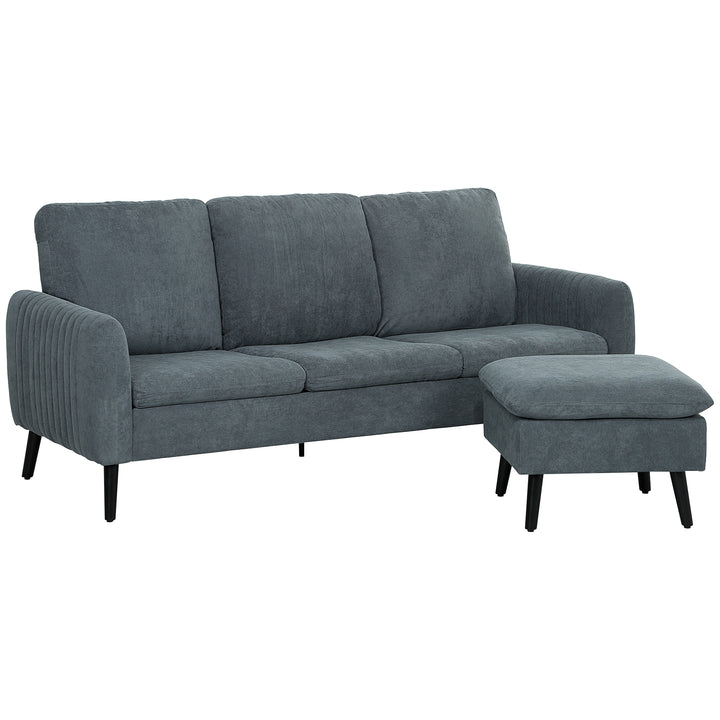 3 Seater Sofa with Ottoman, 196cm Corduroy L-shaped Sofa Couch with Scatter Back, Reversible Chaise Lounge for Living Room, Home Office, Small Spaces, Charcoal Grey