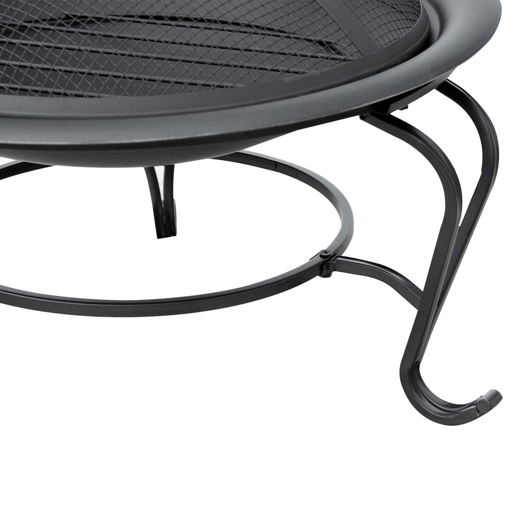 Metal Firepit Bowl Outdoor Round Fire Pit w/ Lid, Log Grate, Poker for Backyard, Camping, BBQ, Bonfire, Wood Burning Stove, 56 x 56 x 45cm, Black