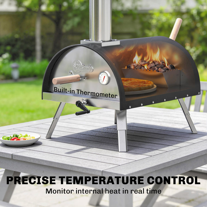 Outdoor Pizza Oven Foldable Legs Pellet Wood Fired Pizza Maker w/ 12" 