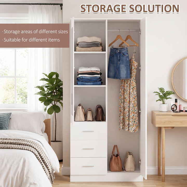 2 Door 3 Drawer Mirrored Wardrobe with Hanging Rail, Modern Clothes St
