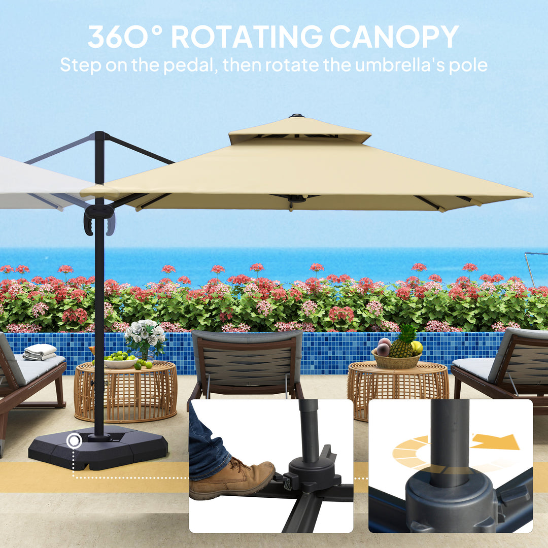 2.7 x 2.7(m) Cantilever Parasol with Aluminium Frame, Crank and Tilt, 360-Degree Rotation, Double Top Garden Umbrella with Base and Cover, Khaki