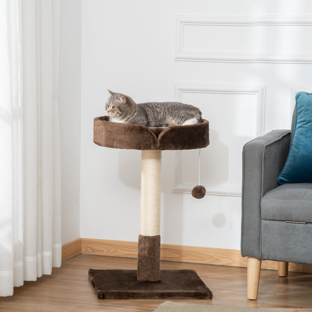 PawHut Compact Cat Tree, Sisal Scratching Post, Soft Bed, Play Toy, for Kittens, Brown, 45x45x70 cm | Aosom UK