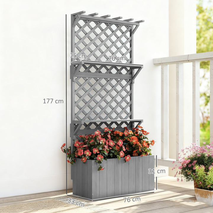 52L Wooden Planter, with Trellis and Shelves - Natural Finish