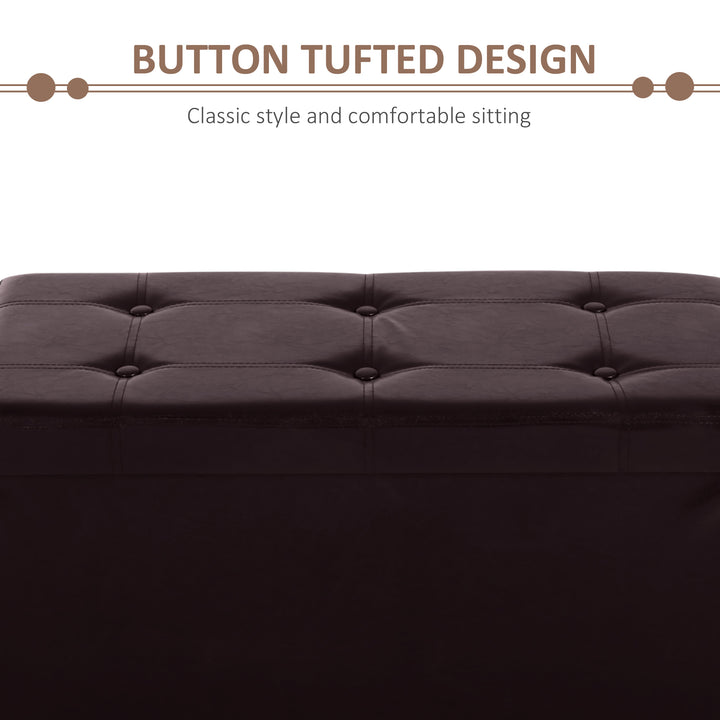 Folding Faux Leather Storage Cube Ottoman Bench Seat PU Rectangular Footrest Stool Box (Brown)