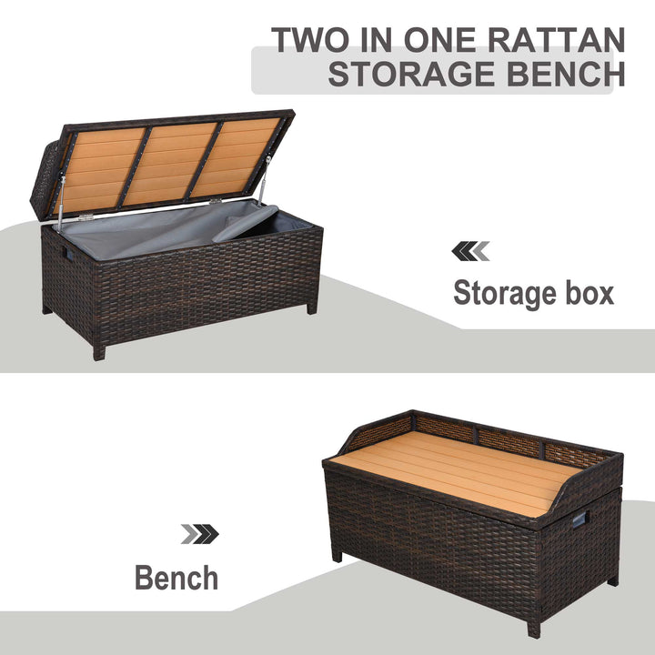 Outsunny Rattan Wicker Outdoor Storage Bench with Cushion, Brown, Patio PE Rattan, Elegant Seating and Storage Solution