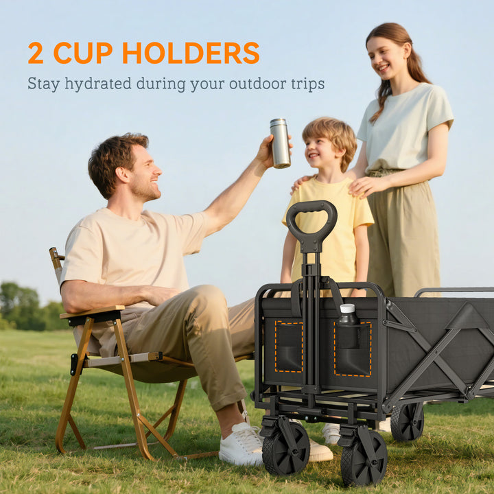 Folding Steel Frame Garden Storage Cart, with Wheels and Handle - Black