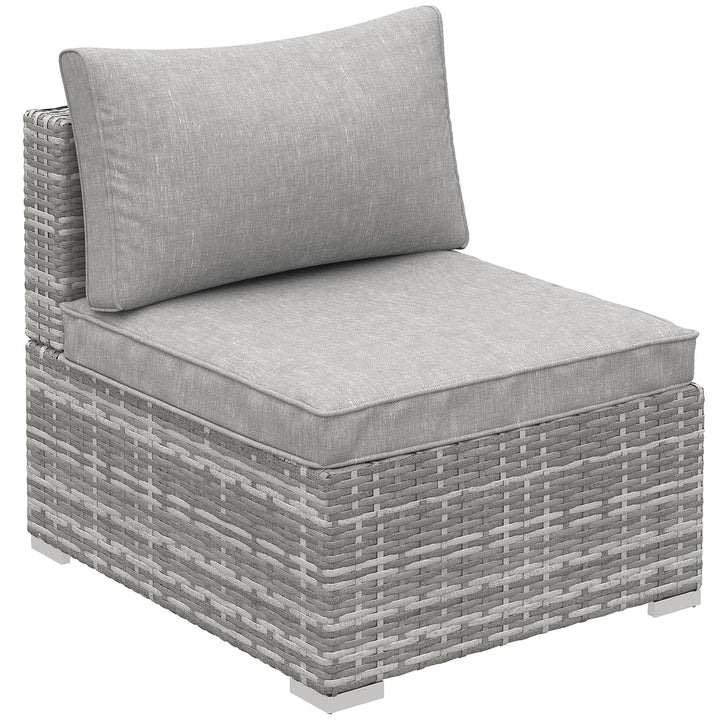 Outdoor PE Rattan Furniture with Cushions, Garden Armless Chair with Adjustable Footpads and Back Support Cushion, for Garden, Yard, Terrace, Light Grey