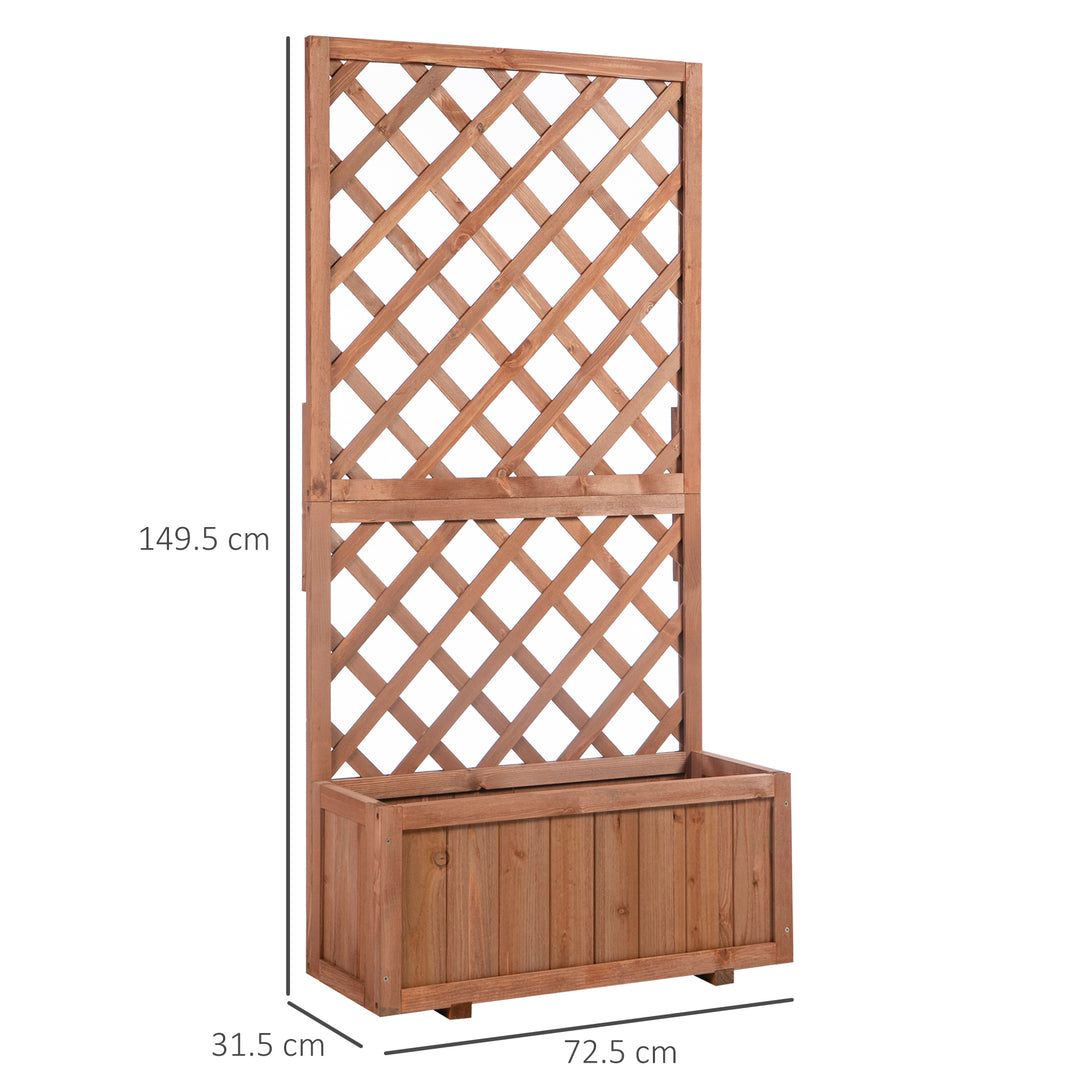 72.5 x 31.5 x 149.5 cm 45L Garden Wooden Pine Trough Planter with Topped Trellis Climbing Plants Flower Raised Bed, Orange