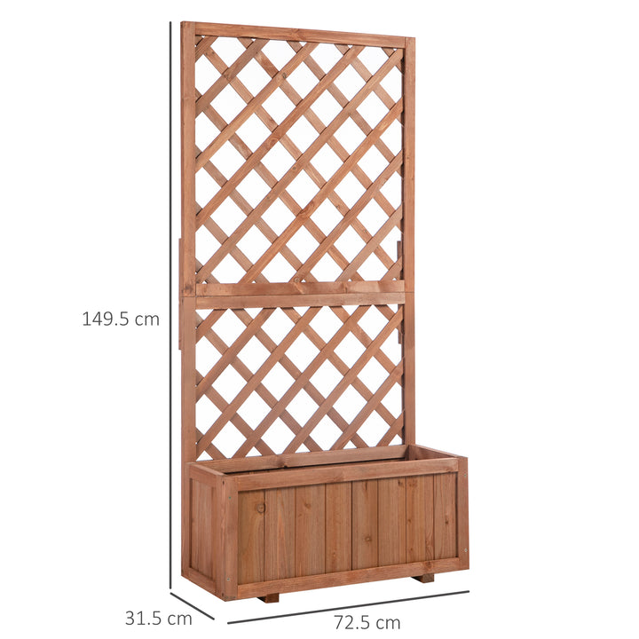 72.5 x 31.5 x 149.5 cm 45L Garden Wooden Pine Trough Planter with Topped Trellis Climbing Plants Flower Raised Bed, Orange