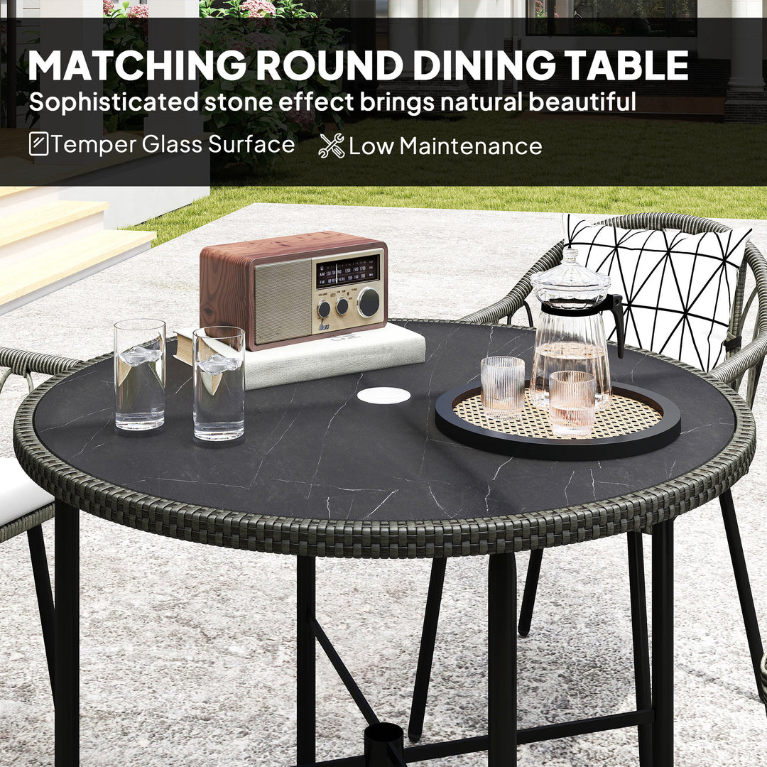 5 Piece Patio Rattan Dining Set, Wicker Garden Table and Chairs w/ Removable Seat & Back Cushions, Round Tempered Glass Tabletop, Parasol Hole, Outdoor Furniture Conservatory Set, Grey