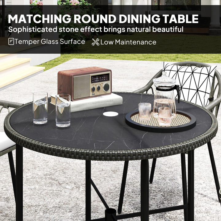 5 Piece Patio Rattan Dining Set, Wicker Garden Table and Chairs w/ Removable Seat & Back Cushions, Round Tempered Glass Tabletop, Parasol Hole, Outdoor Furniture Conservatory Set, Grey