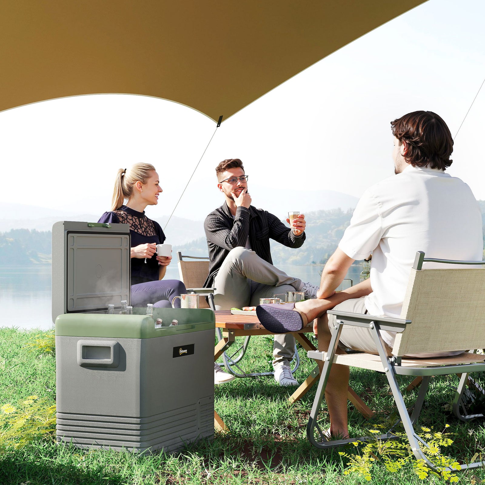 50L Portable Car Refrigerator - Light Green and Grey