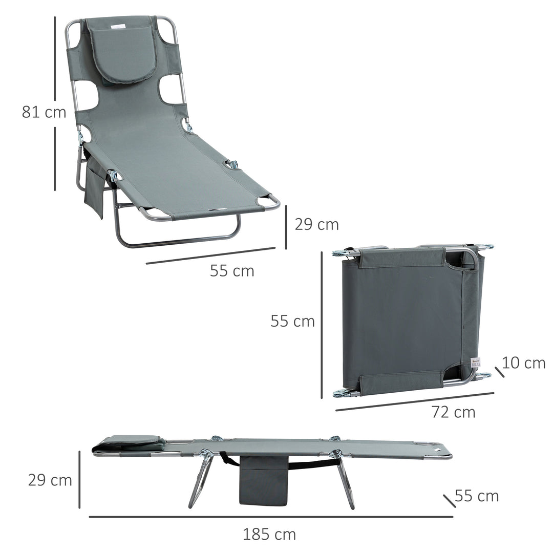 Outsunny Beach Chaise Lounge with Face Hole and Arm Slots, Portable Sun Lounger, 5