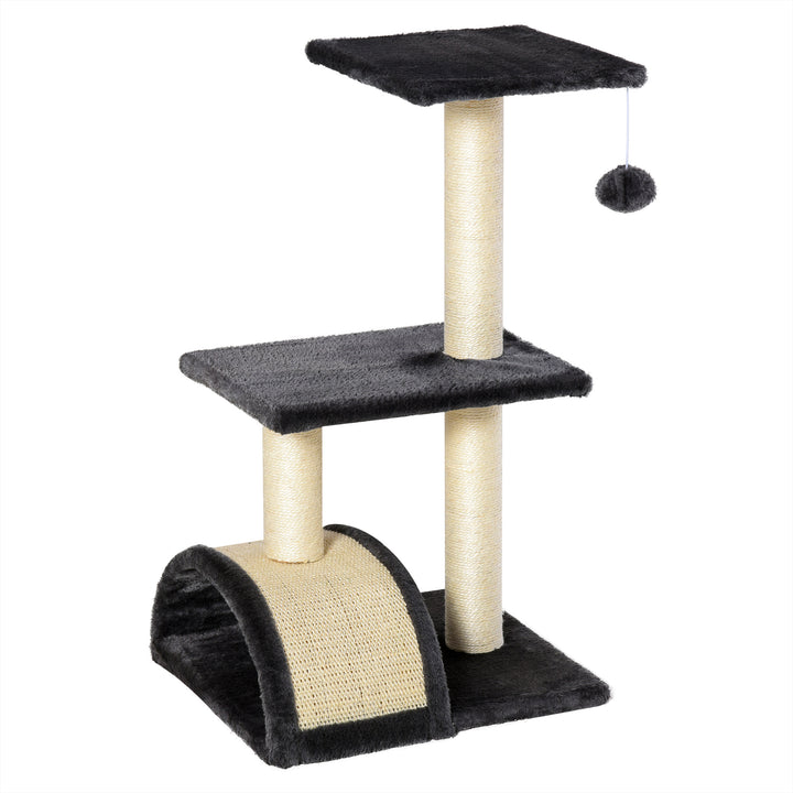 PawHut Cat Tree Tower, 72cm Climbing Activity Centre for Kittens, with Sisal Scratching Post, Pad Arc Perch, and Hanging Ball Toy, Grey | Aosom UK