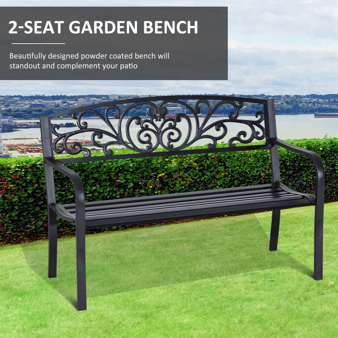 Outsunny 2 Seater Metal Garden Park Bench Porch Outdoor Furniture Patio Chair Seat Black