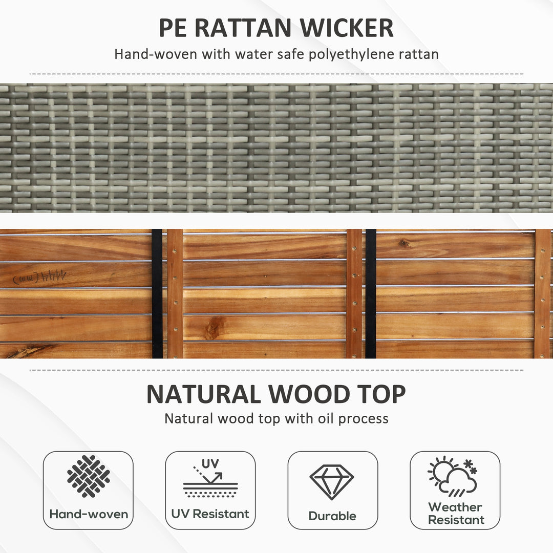 Patio Wicker Storage Bench Box, Outdoor Garden PE Rattan Pool Storage Deck Bin Box w/ Natural Wood Top, Lid, Ideal for Storing Tools, Accessories and Toys, Mixed Grey