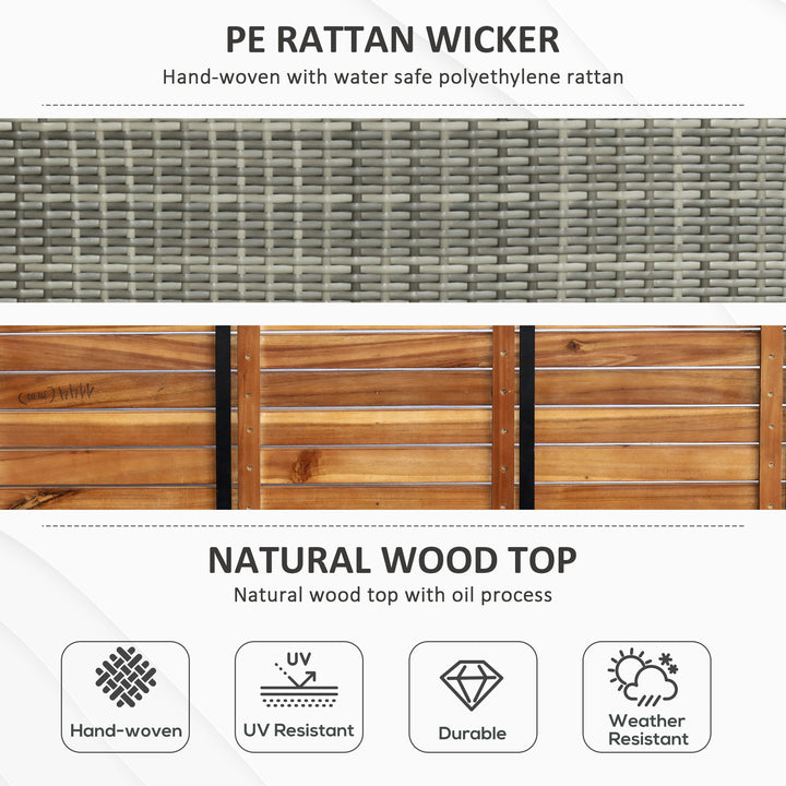 Patio Wicker Storage Bench Box, Outdoor Garden PE Rattan Pool Storage Deck Bin Box w/ Natural Wood Top, Lid, Ideal for Storing Tools, Accessories and Toys, Mixed Grey