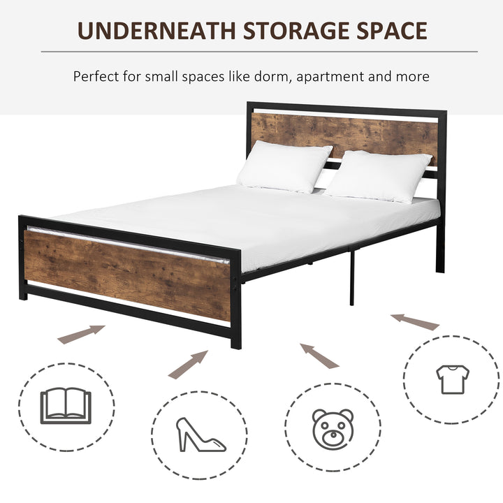 HOMCOM Full Bed Frame with Headboard & Footboard, Strong Slat Support Twin Size Metal Bed w/ Underbed Storage Space, No Box Spring Needed | Aosom UK