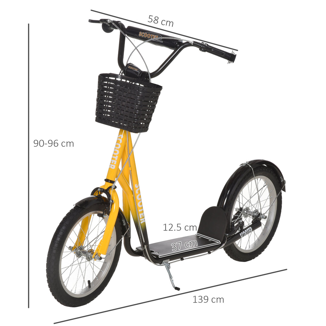 HOMCOM Kiddie Cruiser: Adjustable Scooter with Dual Brakes, Basket & Cupholder, 16" Inflatable Tyres, Tangerine Hue