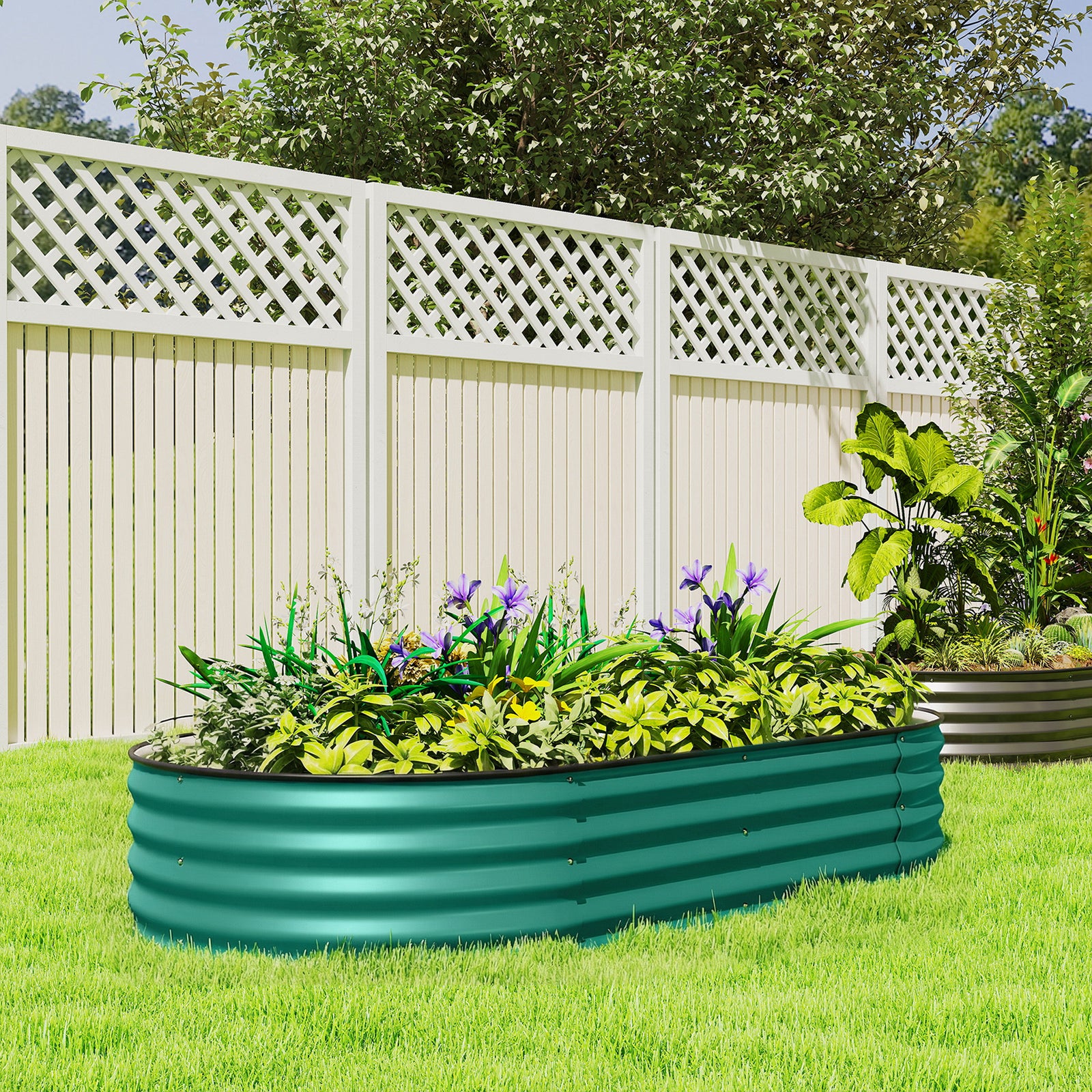 Galvanised Raised Garden Bed, Metal Planter Box with Safety Edging, fo