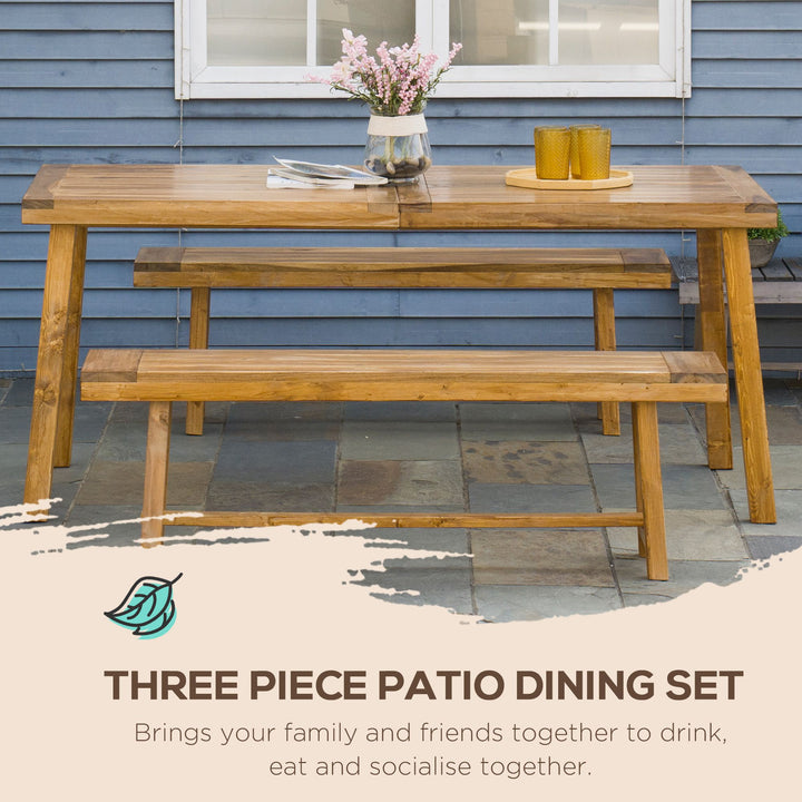Outsunny 3 Pieces Picnic Bench Set with Table and 2 Benches, Acacia wood Dining Trestle Beer Table and Seat,  Natural Wood Finish