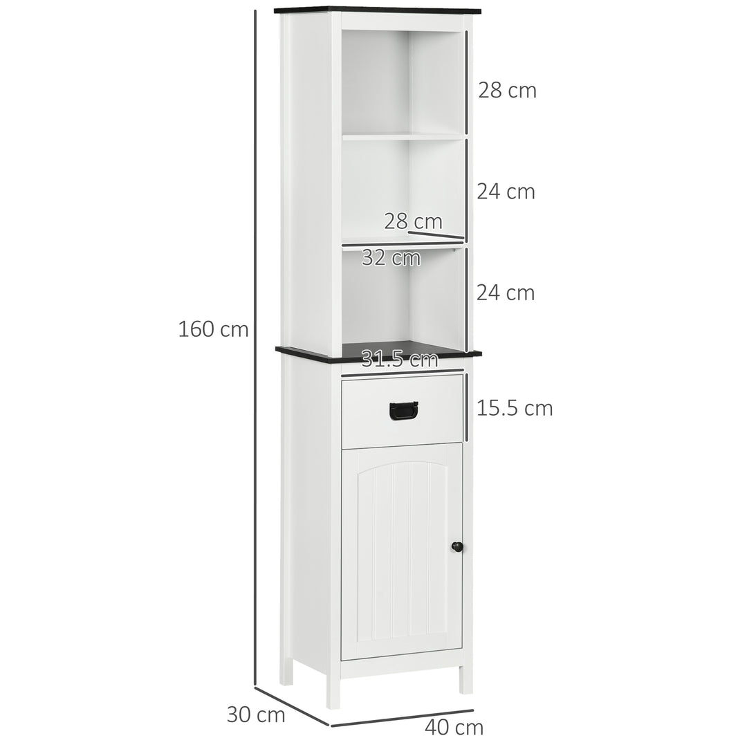 Kleankin Bathroom Bastion: Tall Slim Storage Cabinet with Adjustable Shelves & Drawer, White | Aosom UK