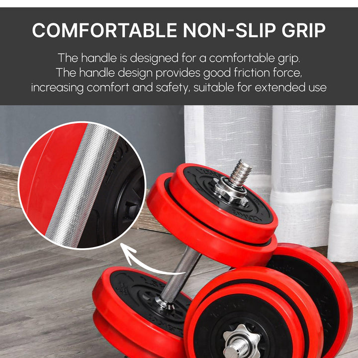 20KGS 2-In-1 Dumbbell & Barbell Adjustable Set Strength Muscle Exercise Fitness Plate Bar Clamp Rod Home Gym Sports Area