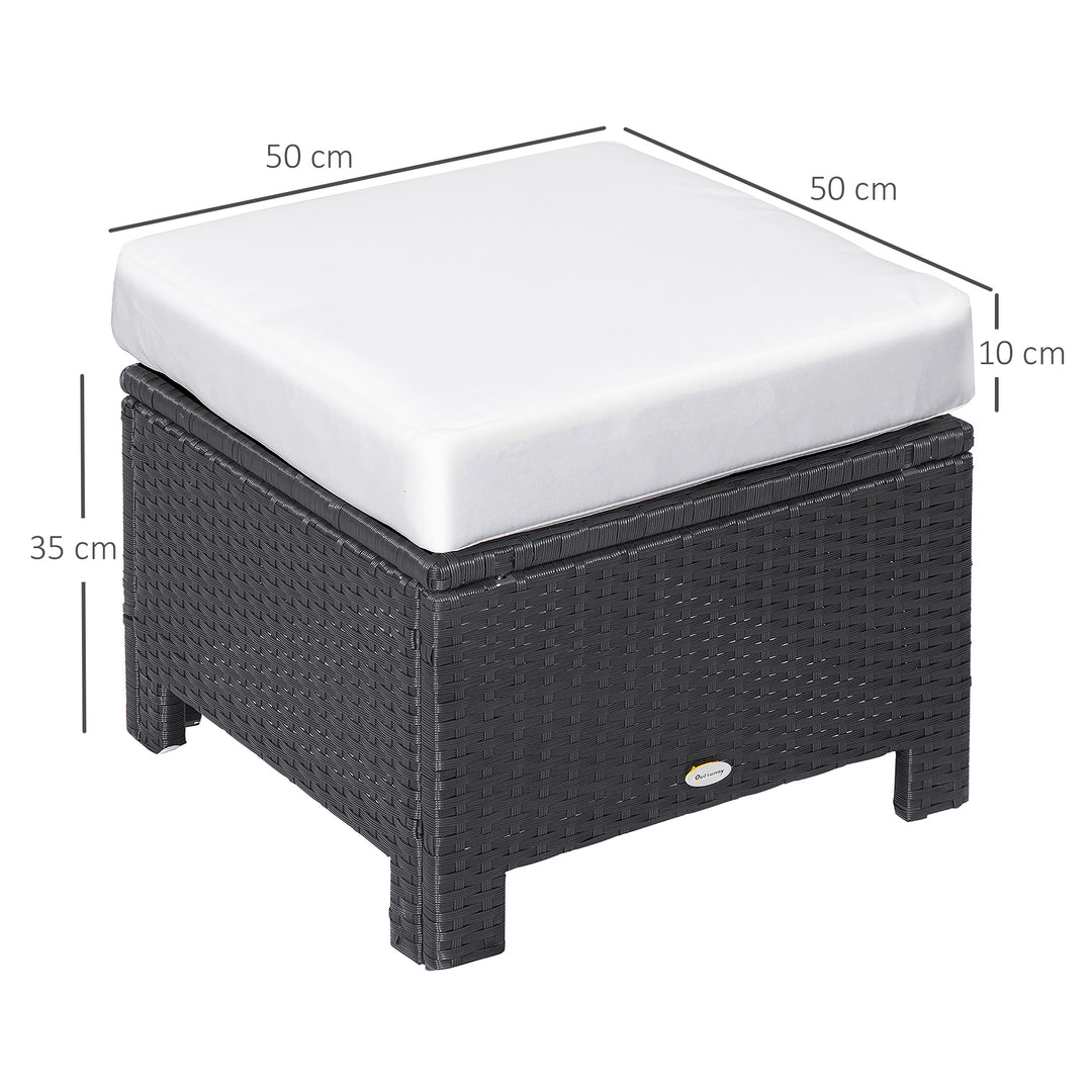 Rattan Footstool Wicker Ottoman with Padded Seat Cushion Outdoor Patio Furniture for Garden Poolside Living Room, 50 x 50 x 35 cm, Black