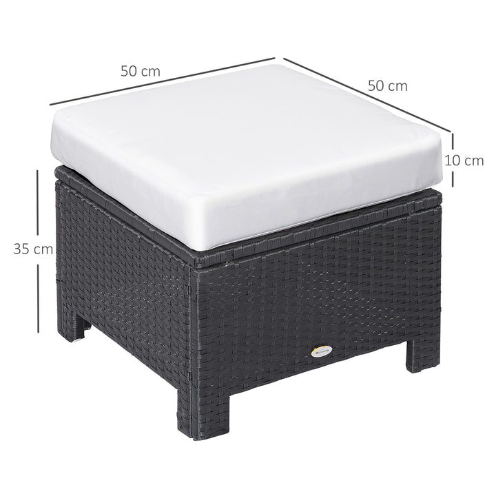 Rattan Footstool Wicker Ottoman with Padded Seat Cushion Outdoor Patio Furniture for Garden Poolside Living Room, 50 x 50 x 35 cm, Black