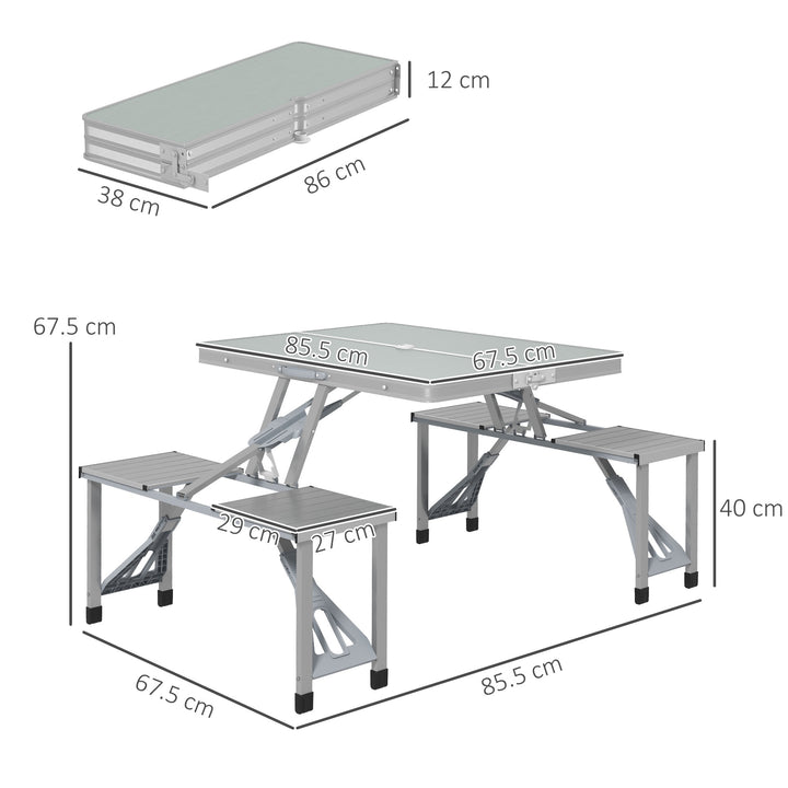 Folding Picnic Table with 4 Seats and Umbrella Hole - Grey
