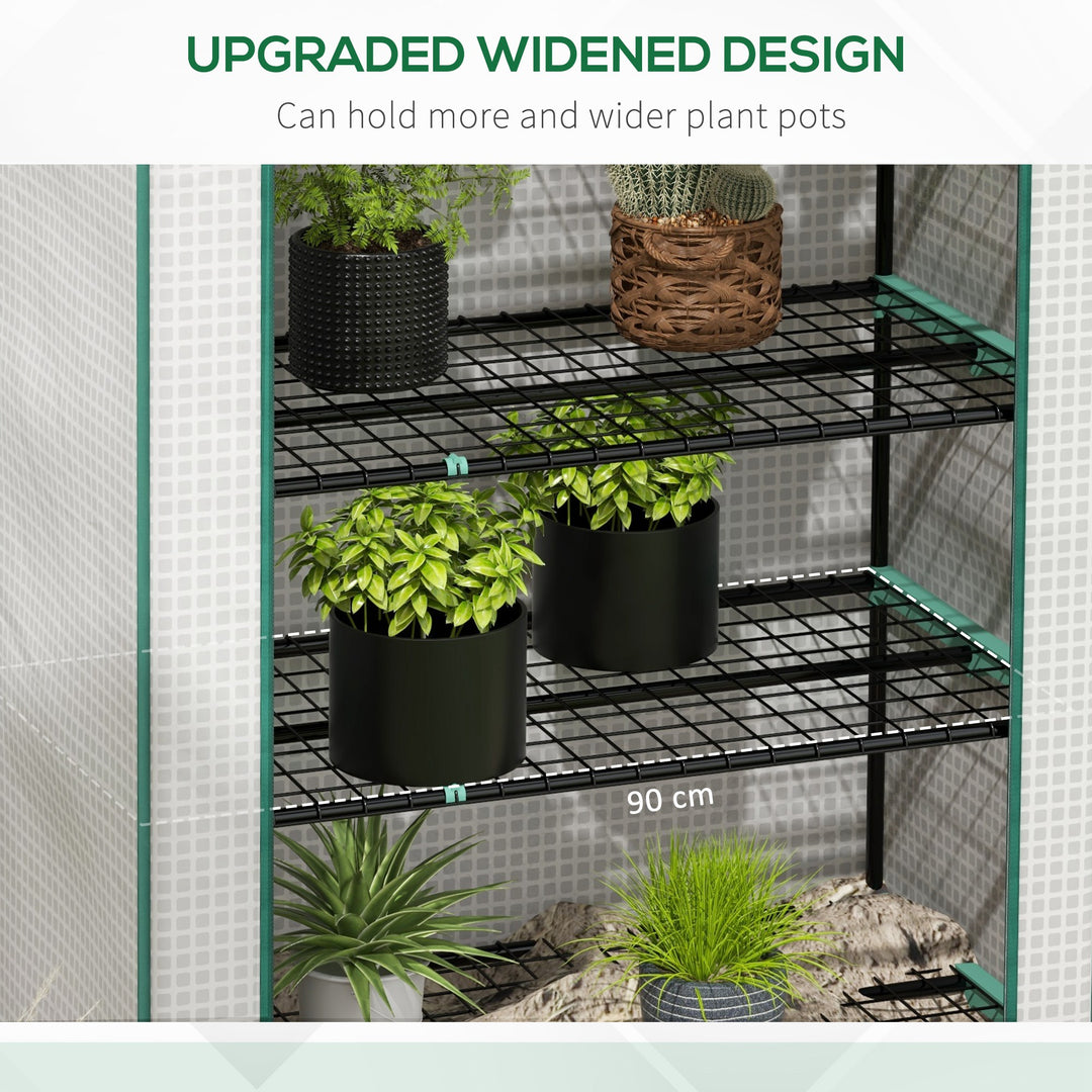 5 Tier Widened Mini Greenhouse with Reinforced PE Cover, Portable Indoor Outdoor Green House with Roll-up Door and Wire Shelves, 193H x 90W x 49Dcm, White