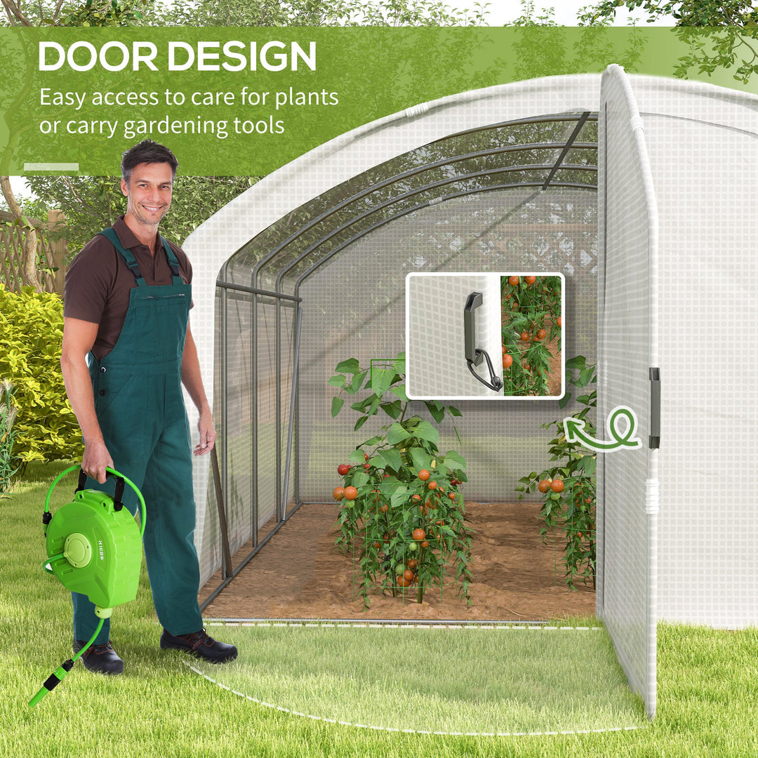 Polytunnel Greenhouse Walk-in Grow House with UV-resistant PE Cover, Door, Galvanised Steel Frame, 4 x 3 x 2m, White