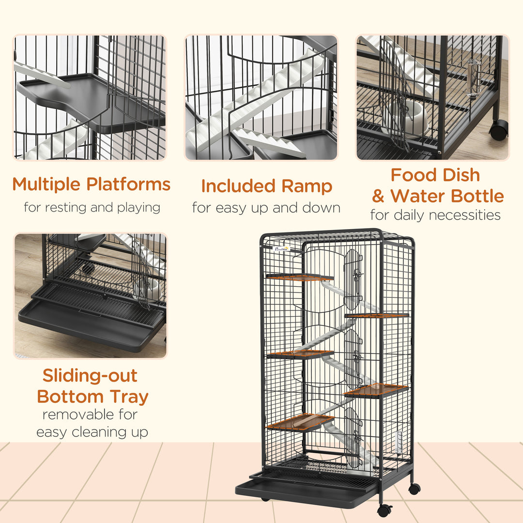 PawHut Five-Level Tall Small Animal Cage, Removable Platforms, Easy Clean, 131cm, Black | Aosom UK