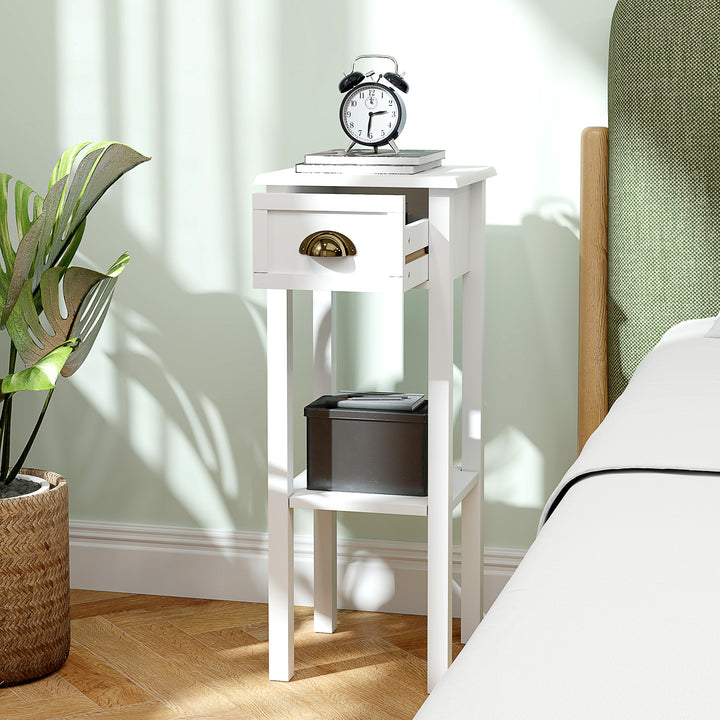 2-Tier Side Tables Set of 2 with Drawer and Shelf, 2 Pieces Bedside Ta
