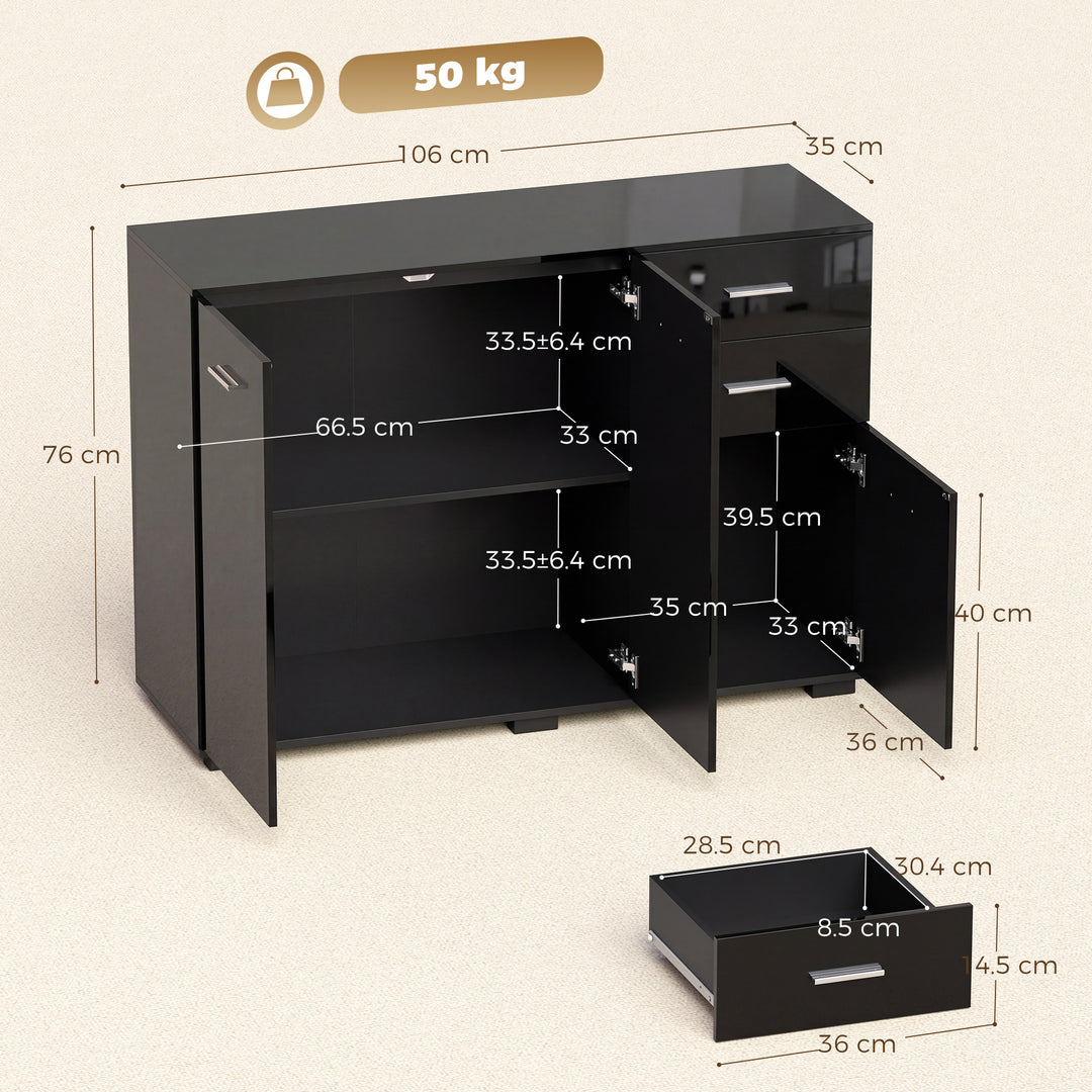 Sideboard, Modern Storage Cabinet with 2 Drawers, 3 Doors and Adjustab