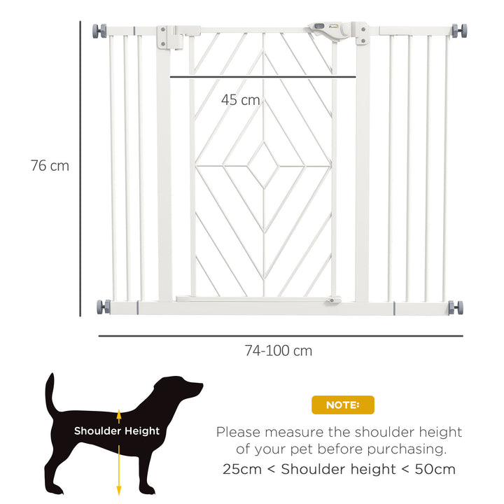 PawHut Pressure Fit Stair Gate Dog Gate w/ Auto Closing Door, Double Locking, Easy Installation, for 74-100cm Openings - White | Aosom UK