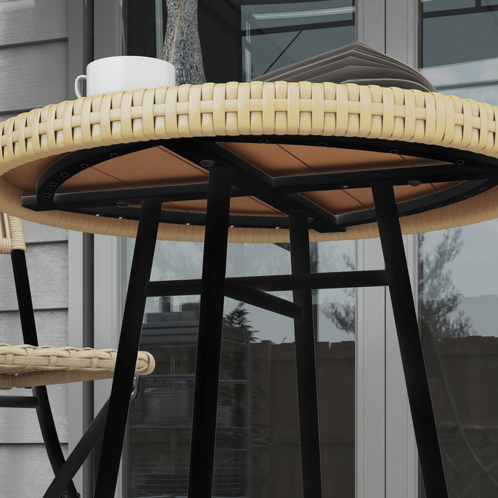 Rattan Border Outdoor Side Table - Natural Wood Finish